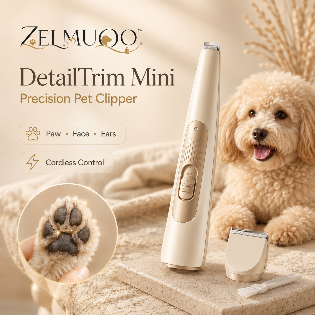 ZELMUQO™ DetailTrim Mini Cordless Precision Pet Clipper for Paws, Face & Ears