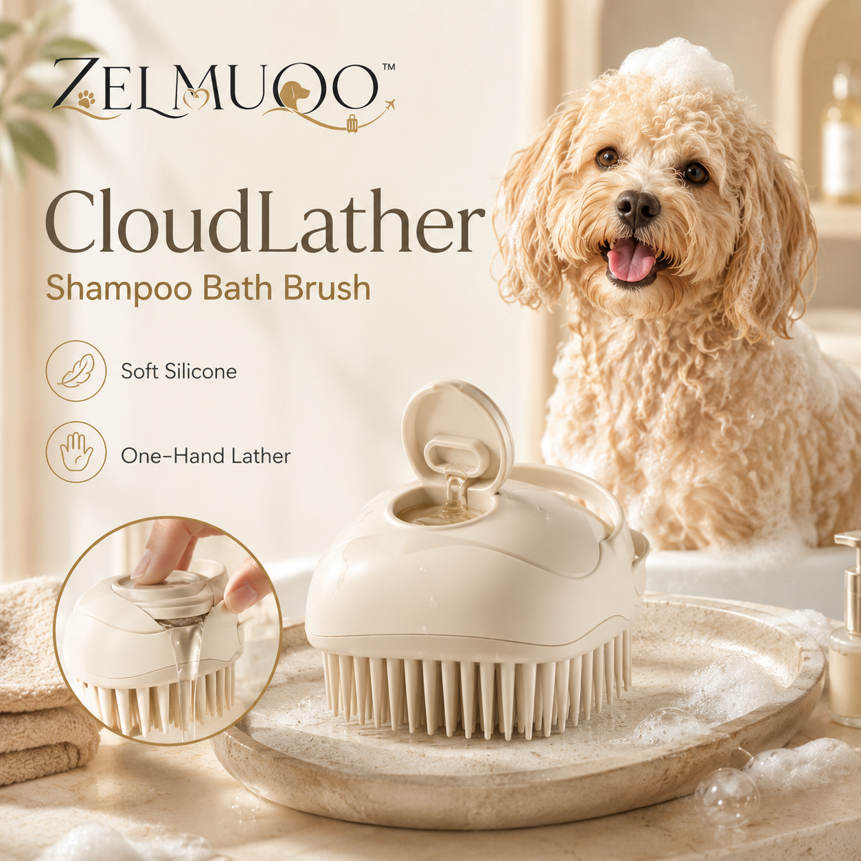 ZELMUQO™ CloudLather 2-in-1 Silicone Pet Shampoo Bath Brush