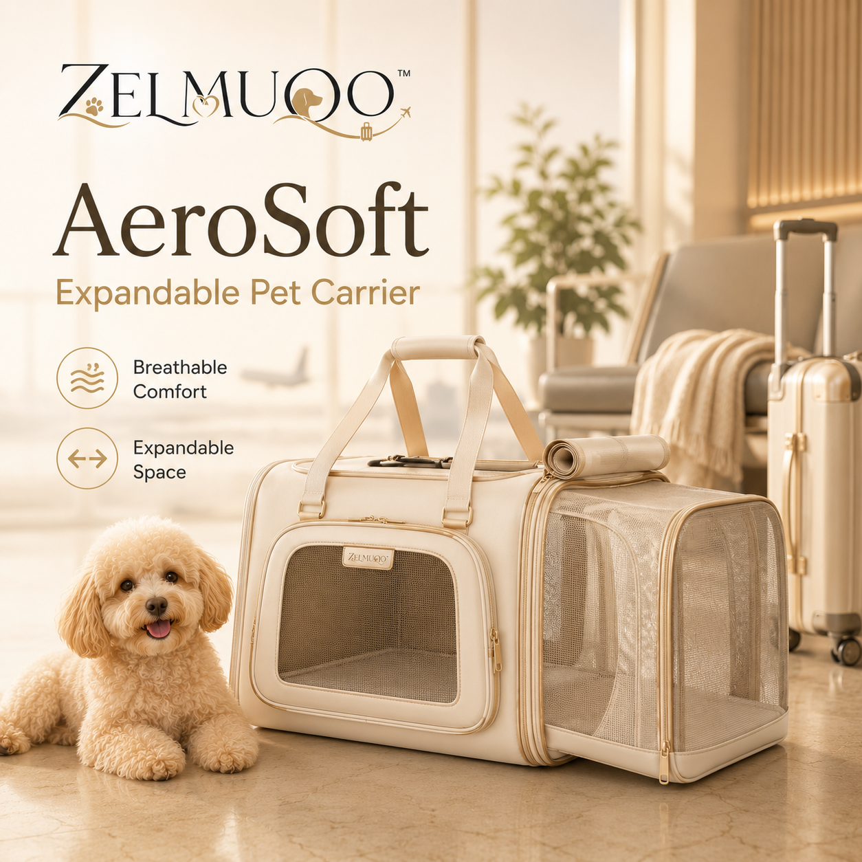 ZELMUQO™ AeroSoft Expandable Soft-Sided Pet Carrier for Dogs & Cats