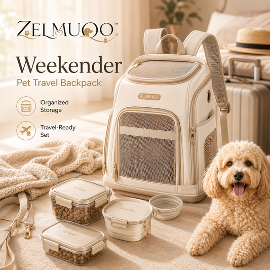 ZELMUQO™ Weekender Pet Travel Backpack with Food Containers & Bowls