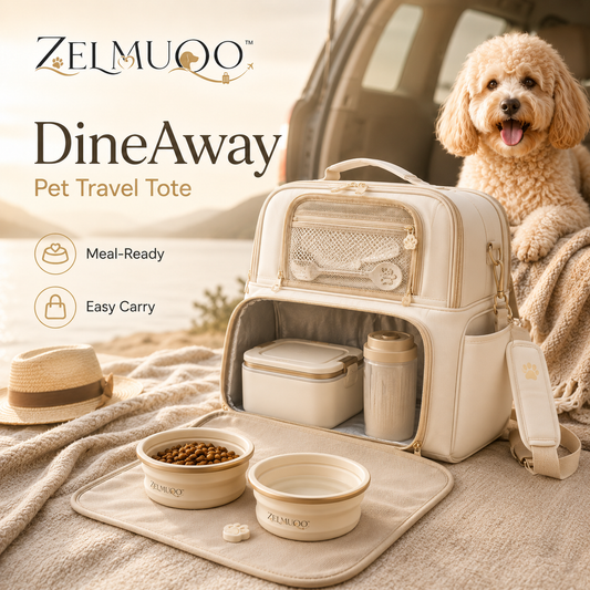 ZELMUQO™ DineAway Insulated Pet Travel Tote with Bowls & Feeding Mat
