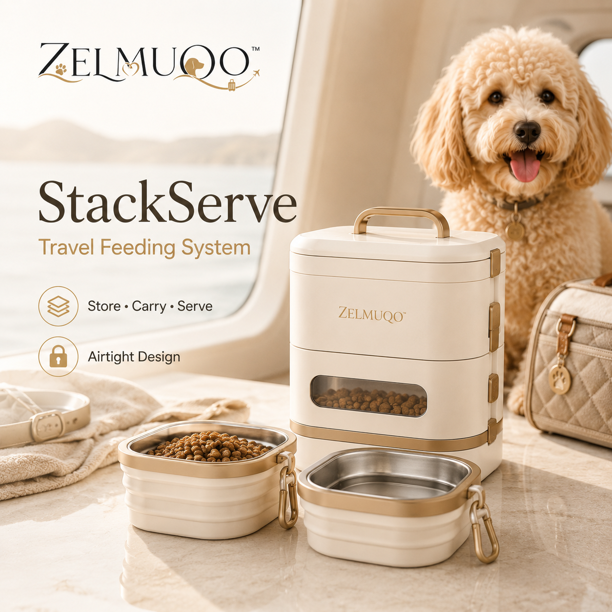 ZELMUQO™ StackServe Airtight Pet Food Storage & Travel Feeding System