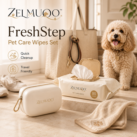 ZELMUQO™ FreshStep Pet Care Wipes Set with Refillable Travel Case